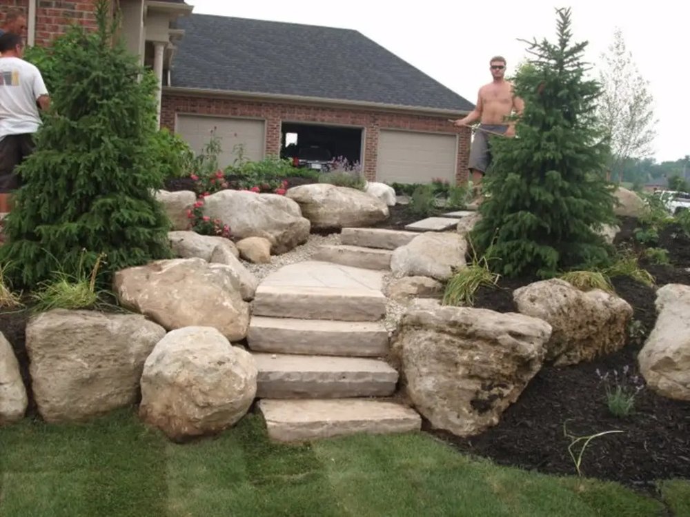 Natural stone steps with Retaining wall